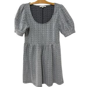 Ann Taylor LOFT | Dress Short Black White Check Textured Short Sleeve- Medium
